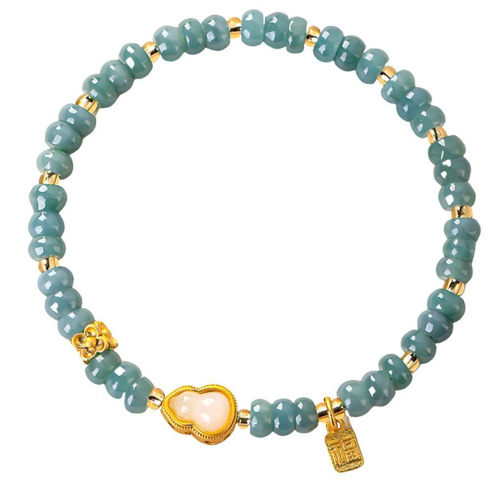 Pulseira Jadeite para mulheres com cabaça e pingentes da sorte