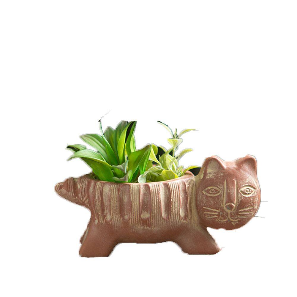 Vaso de flores de cimento abstrato para gatos para suculentas 21x8x11cm