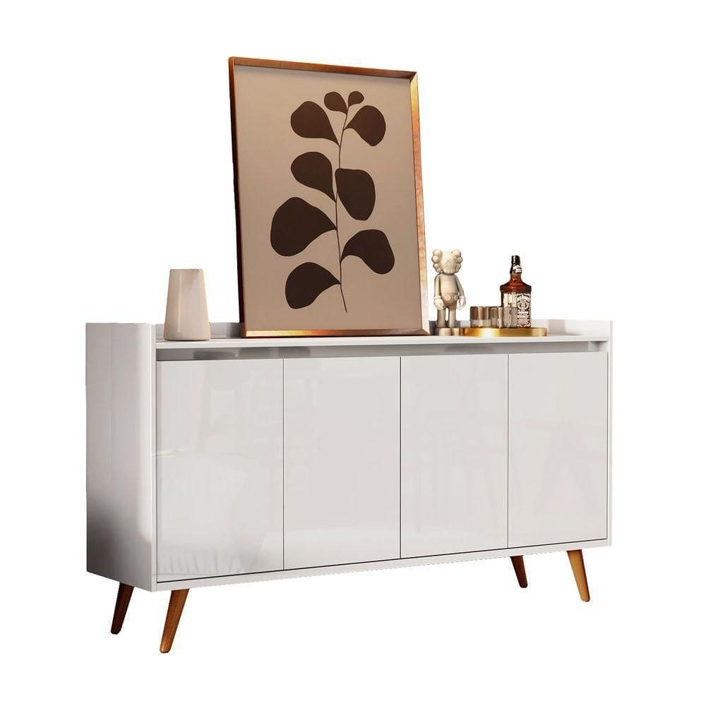 Balcao Buffet Retrô Delta 4 Portas Branco Gloss - Moveisaqui