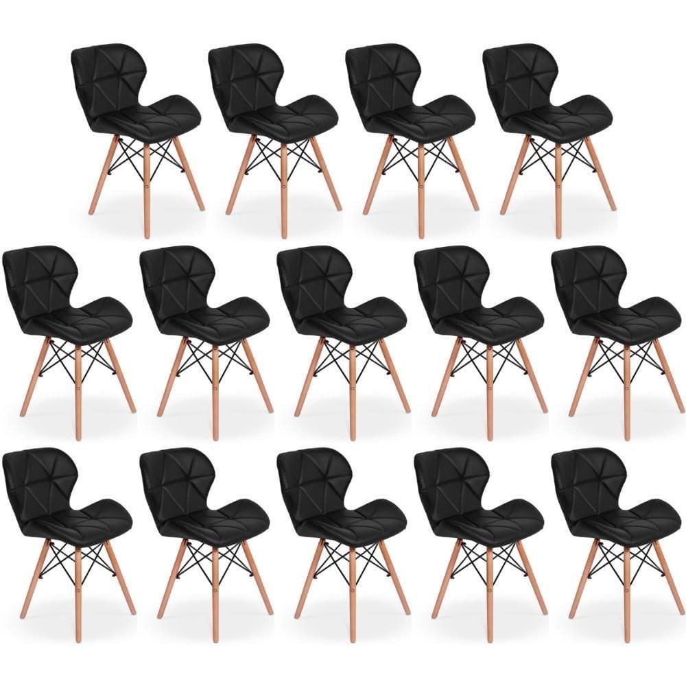 Kit 14 Cadeiras De Jantar Charles Eames Slim Wood Estofada - Preto