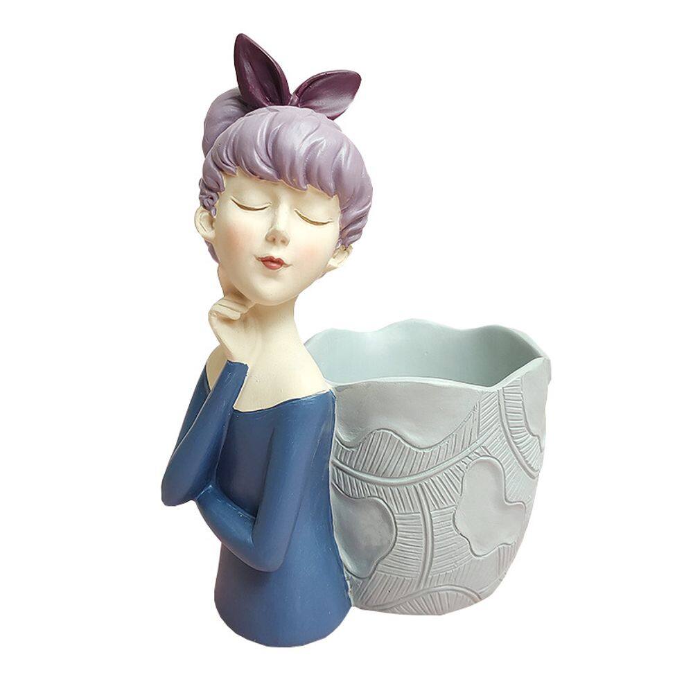 Estatueta de resina para senhora, porta-canetas, porta-lápis decorativo