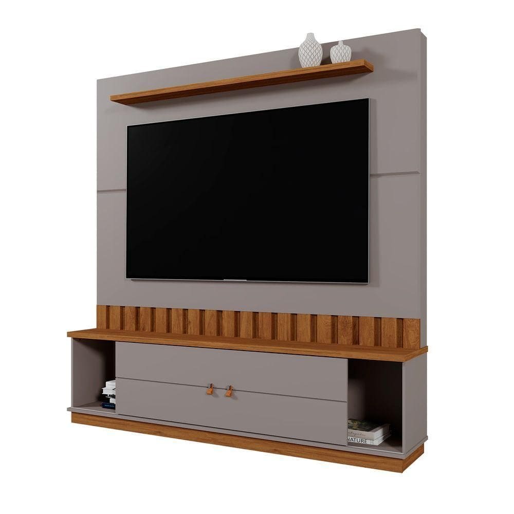 Home Rack Painel Sala Para Tv De 70 Polegadas Florianopolis Grigio Com Amendoa