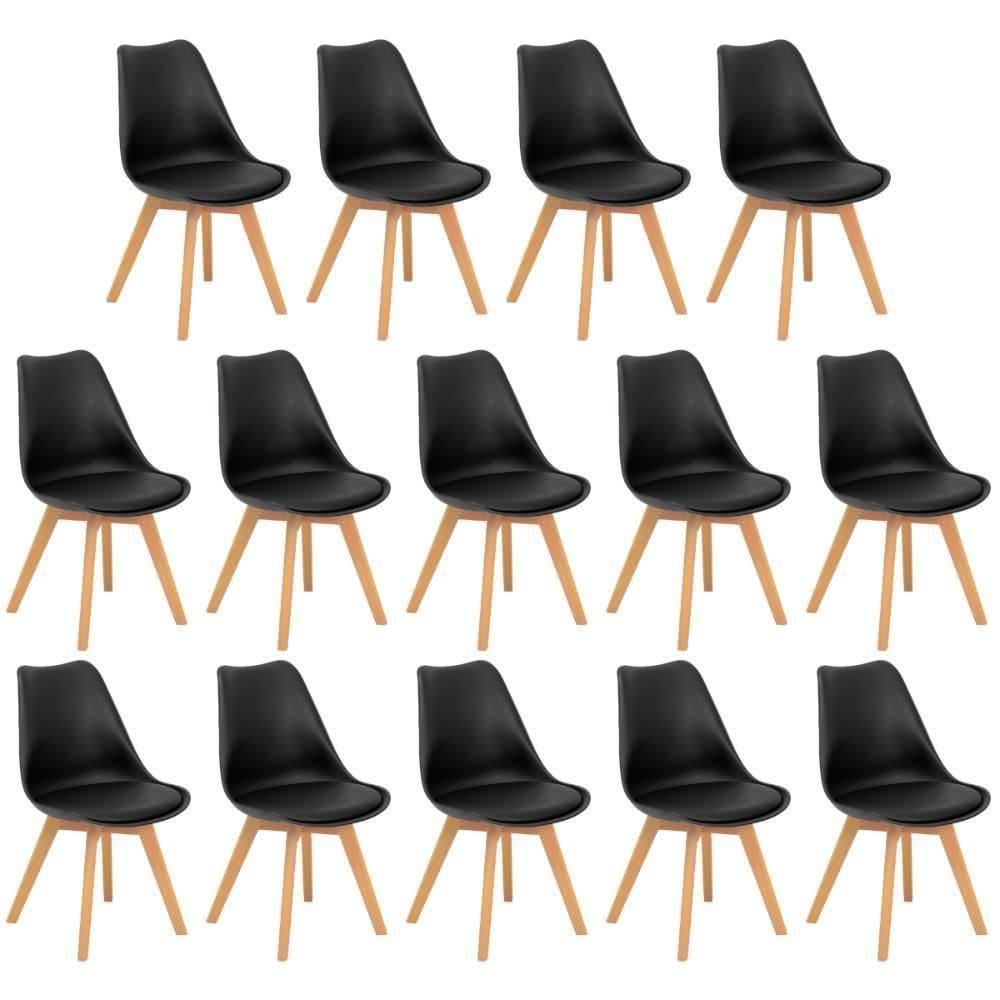 Conjunto 14 Cadeiras De Jantar Eames Wood Leda Design Estofada - Preto