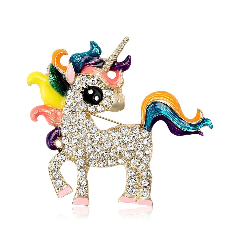 Alfinetes de broche, unicórnio colorido para mulheres, liga de esmalte