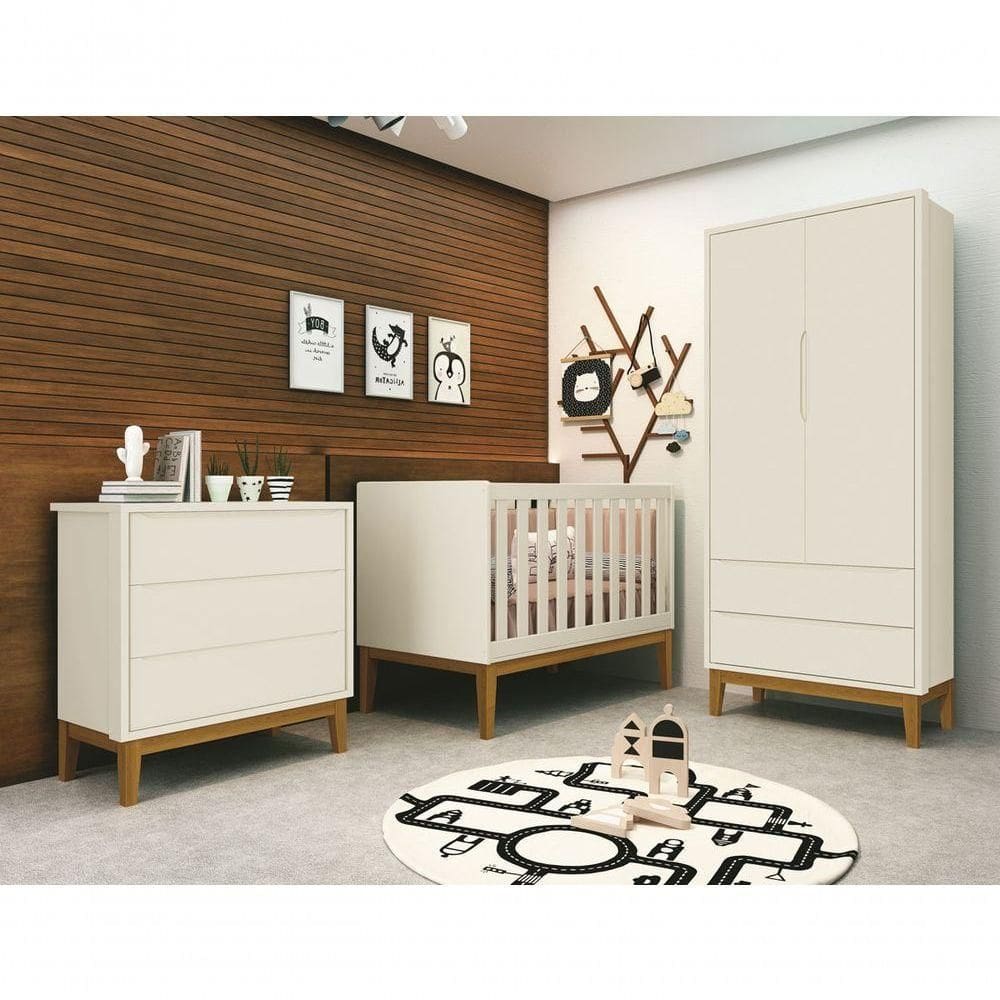 Jogo De Quarto Para Bebê Completo 2 Portas Classic New Areia Fosco Com Madeira - Moveisaqui