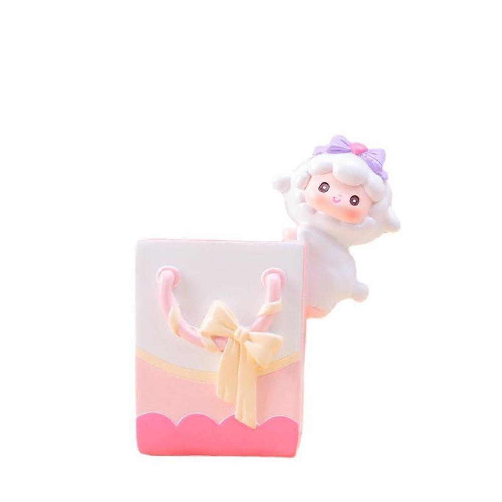 Porta-canetas, organizador de mesa de resina de ovelha de desenho animado