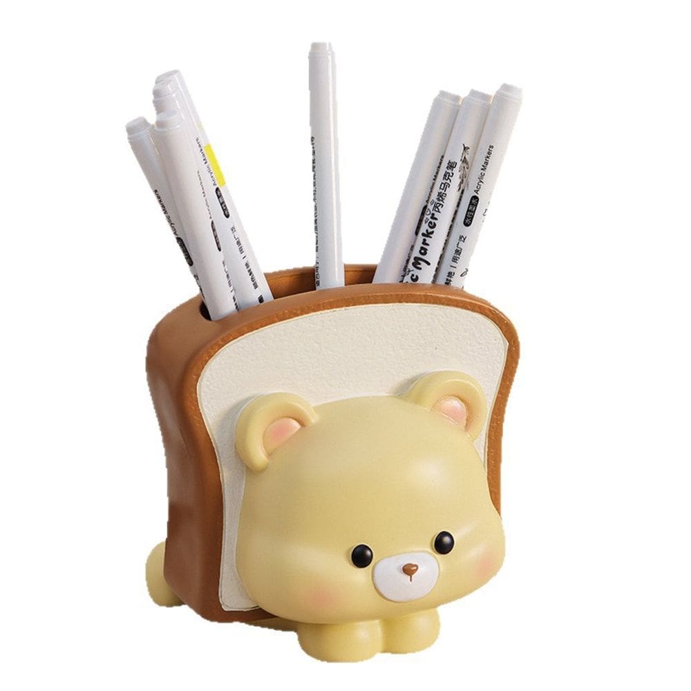 Porta-canetas Cute Bear Bread Shape, organizador de mesa de resina