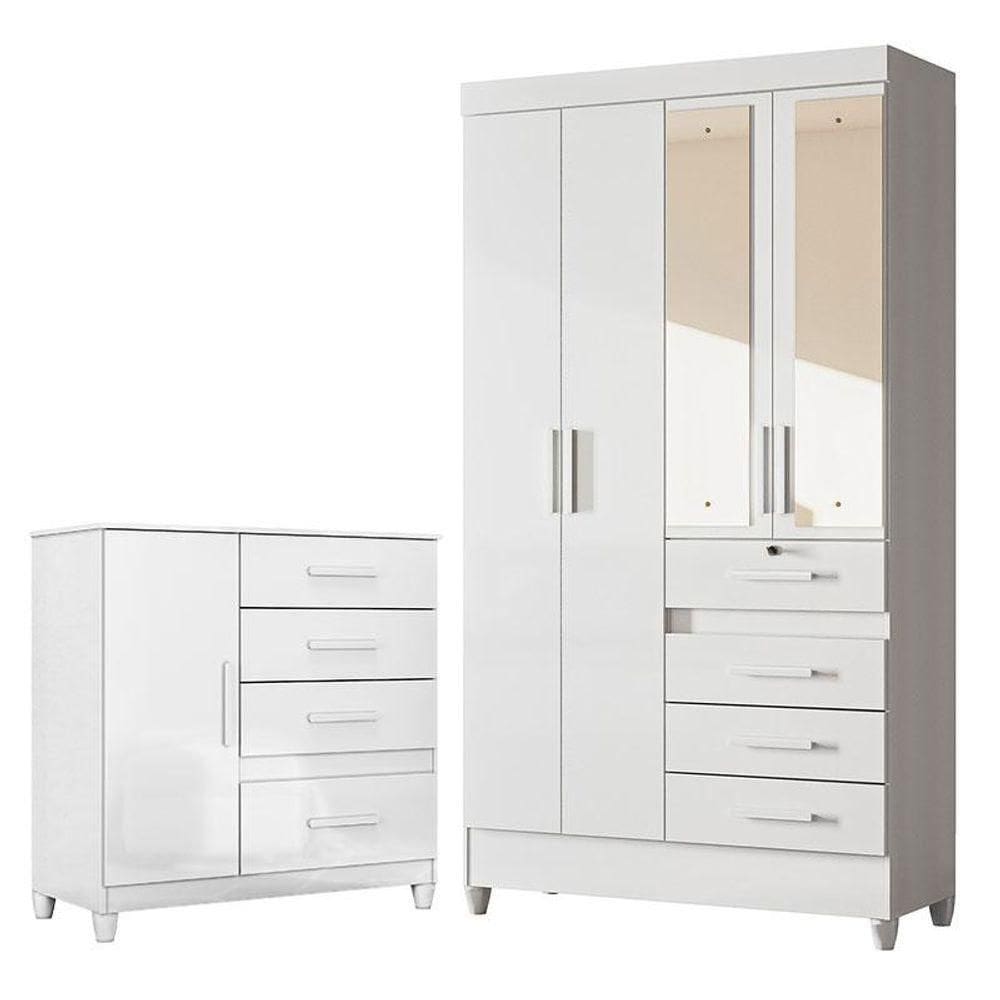 Guarda Roupa Infantil Sobral Com Espelho E Cômoda Vênus Com Pés Branco Flex - Moval