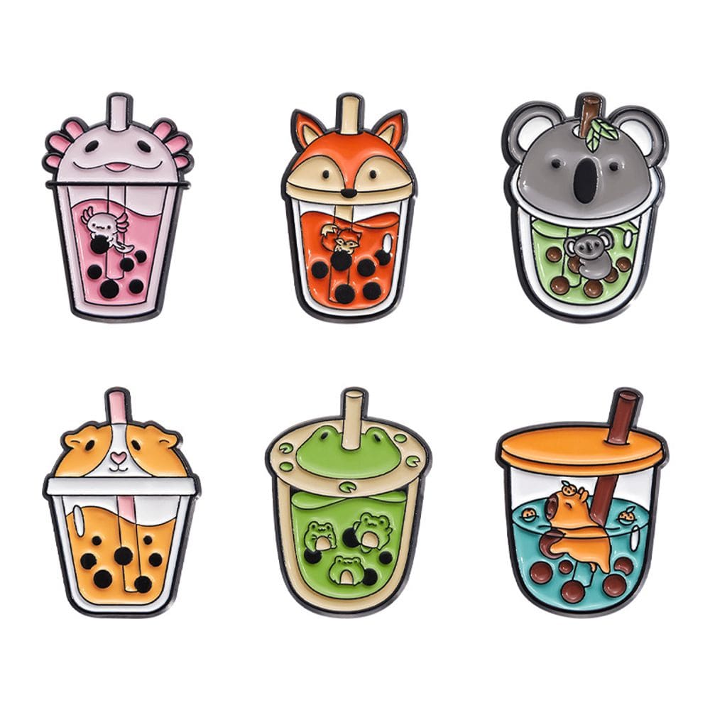 Broche Pins Cartoon Animal Bubble Tea Cup Alloy