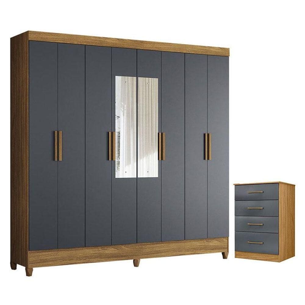 Guarda Roupa Casal Marajó Com Espelho E Cômoda Ms913 Freijó Cinza - Moval