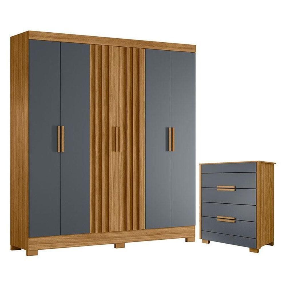 Guarda Roupa Casal Valença E Cômoda Dhara Freijó Cinza - Moval