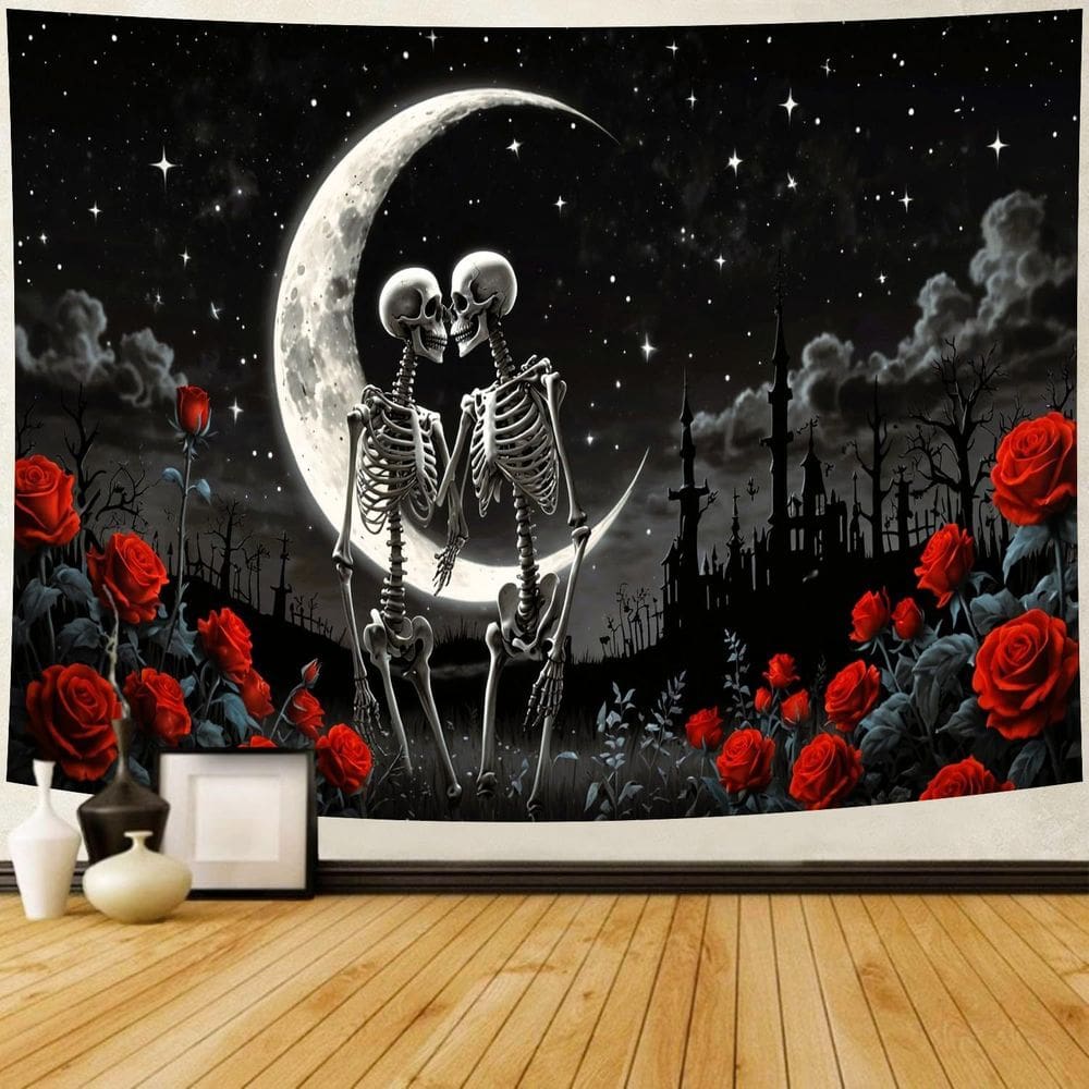 Tapeçaria para pendurar na parede Skeleton Lovers Gothic Romantic 150x130cm