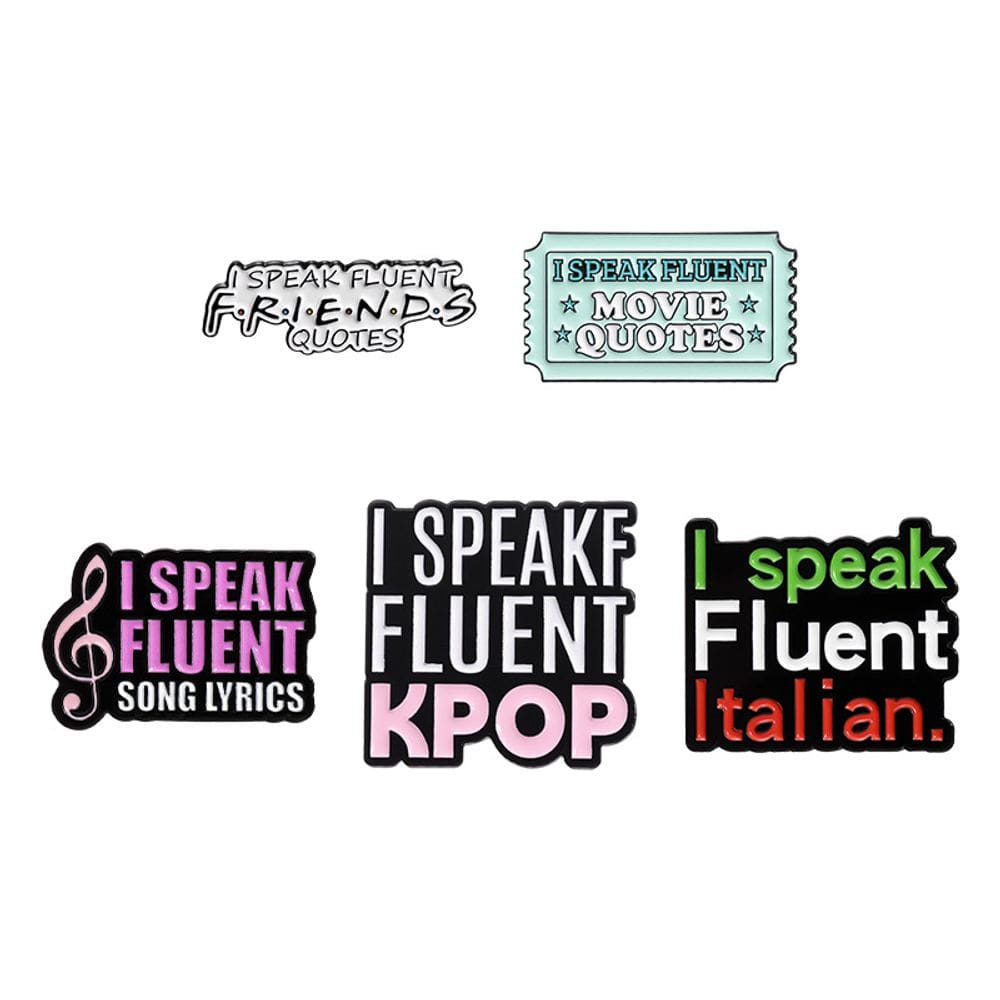 Conjunto de broches coloridos e engraçados da série “I Speak Fluent”