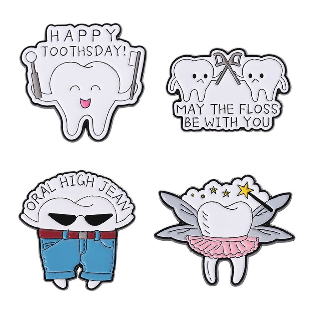 Conjunto de alfinetes de broche Cartoon Tooth Funny Dental Blouse Alloy