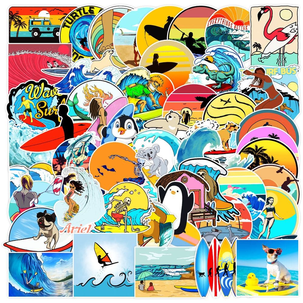 Conjunto de adesivos Surfing, 50 peças de vinil impermeável para amantes do surf