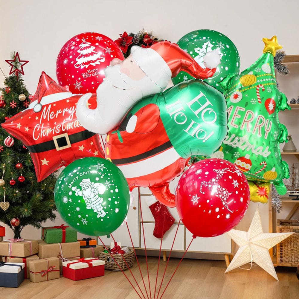 Conjunto de balões de Natal, 7 peças de Papai Noel, Árvore de Natal e Estrela
