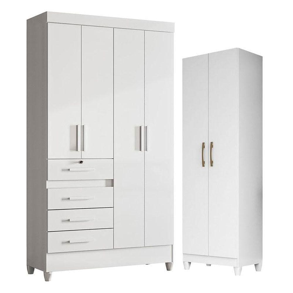 Guarda Roupa Infantil Sobral E Armário Multiuso New íris Branco Brilho - Moval