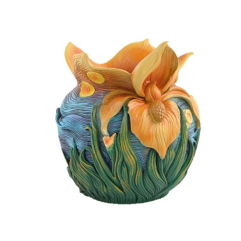 Vaso de flores em resina inspirada em Van Gogh 20x20x21cm 700g