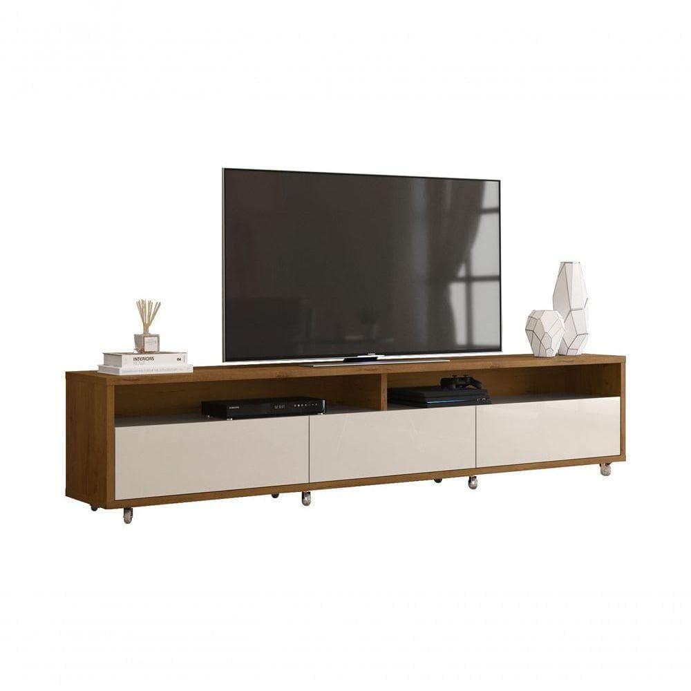 Rack Bancada Para Tv Aspen Madeiro Canela Com Off White - Moveisaqui