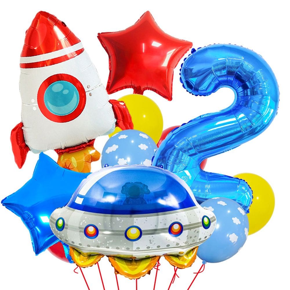 Conjunto de balões Space Theme, 2º aniversário, 11 unidades com foguete, OVNI