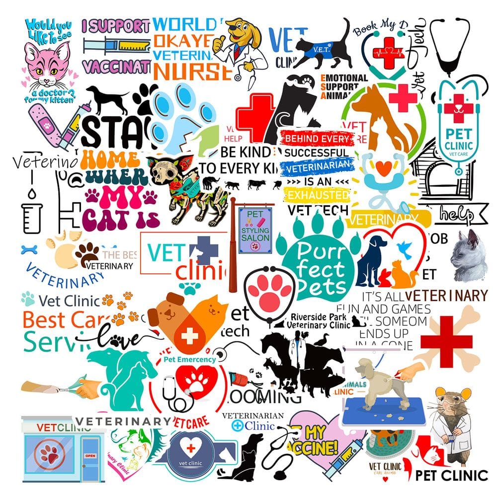 Pacote de adesivos Veterinary Cartoon, 50 unidades de animais de estimação