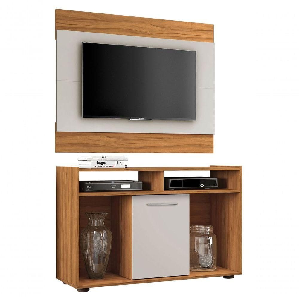 Rack Com Painel Línio Freijó Com Off White - Moveisaqui