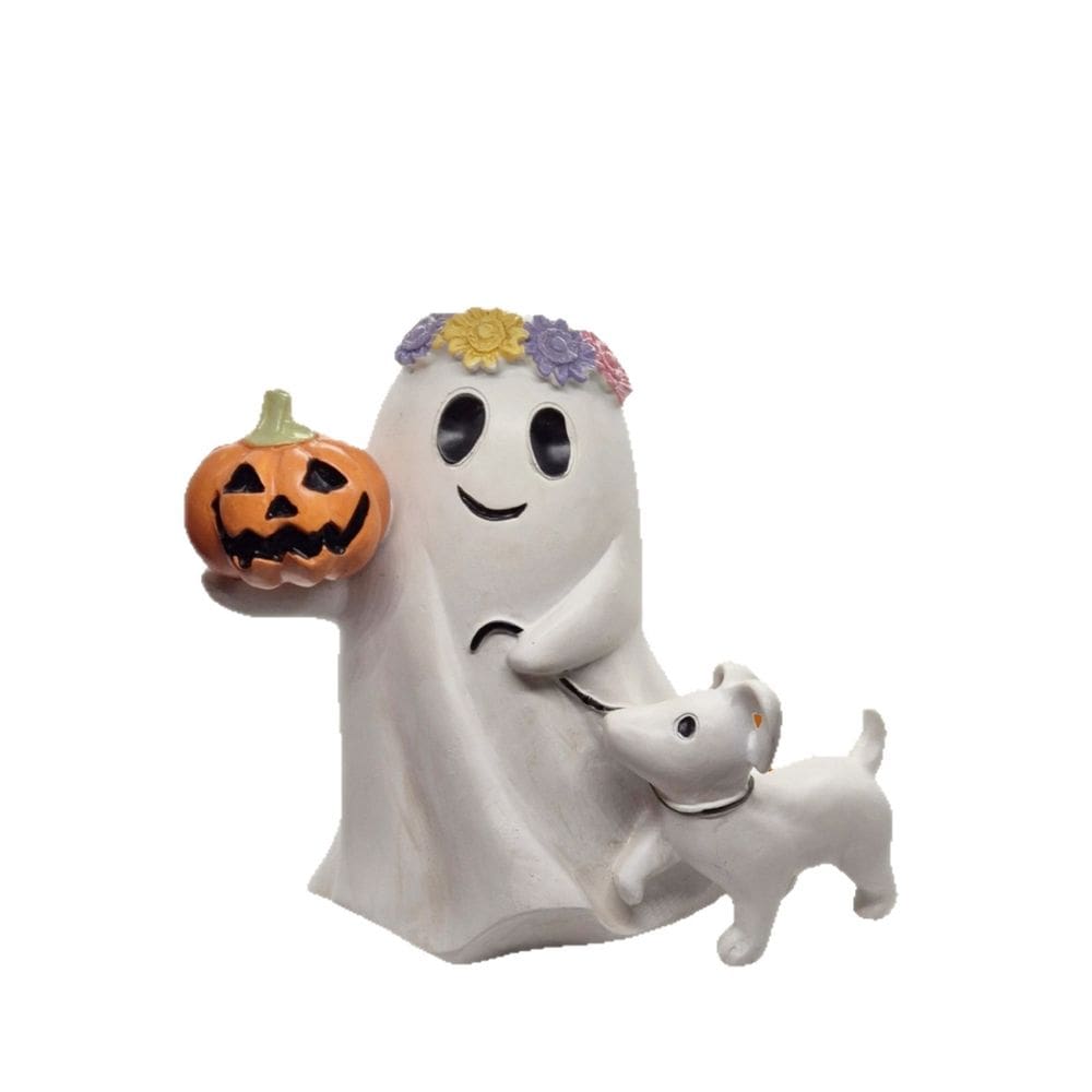 Estátua de decoração de jardim Ghost com resina de cachorro 16cm