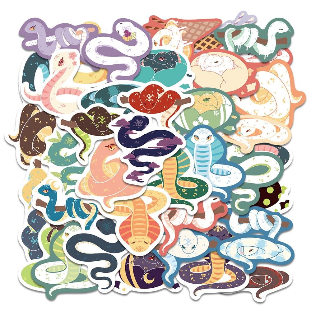 Pacote de adesivos: decalques de vinil Snake Cartoon Animal x50