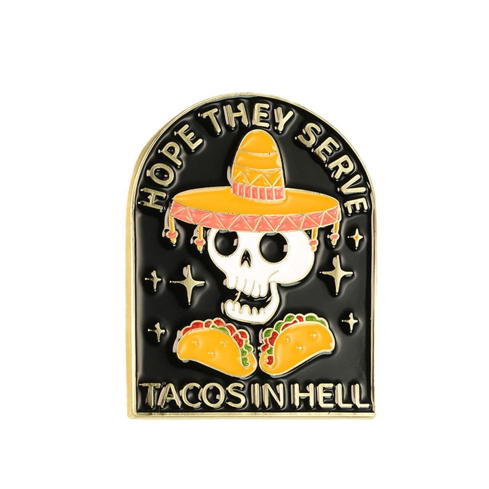Brooch Pin Funny Skeleton Taco com Sombrero Mexican Food