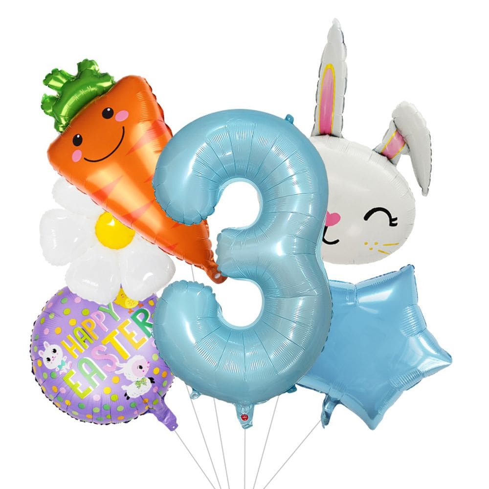 Conjunto de balões de papel alumínio de cenoura para coelhinho da Páscoa, 6 unidades com bola número 3
