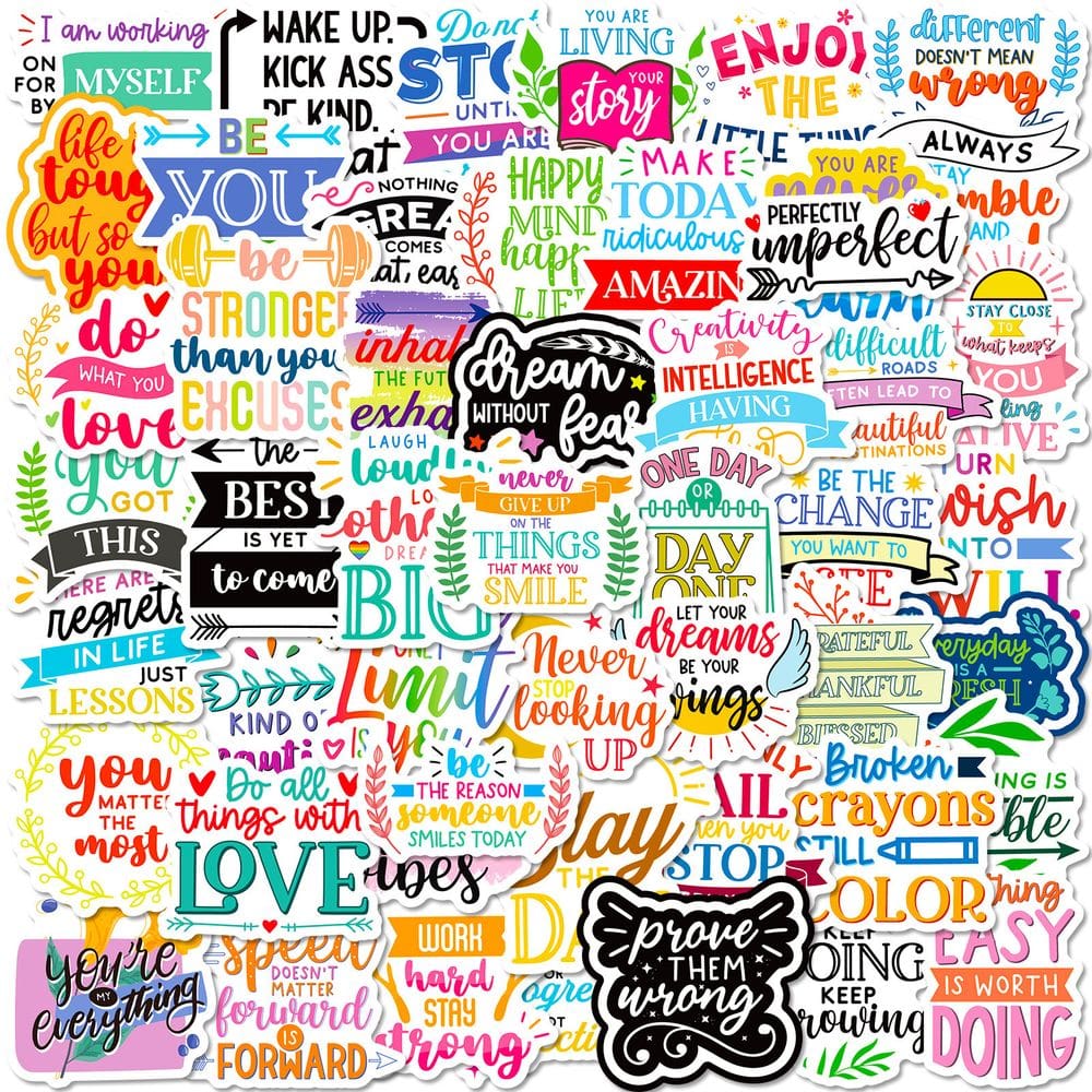Pacote de adesivos Colorful Quote, 50 unidades de vinil fofo Cartoon Word