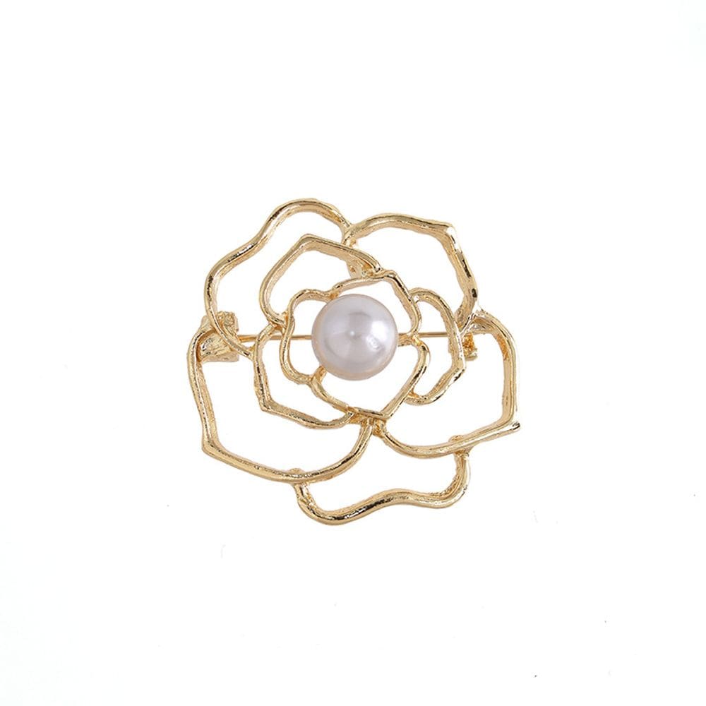 Broche Pin Gold Camellia Flower com centro de pérola