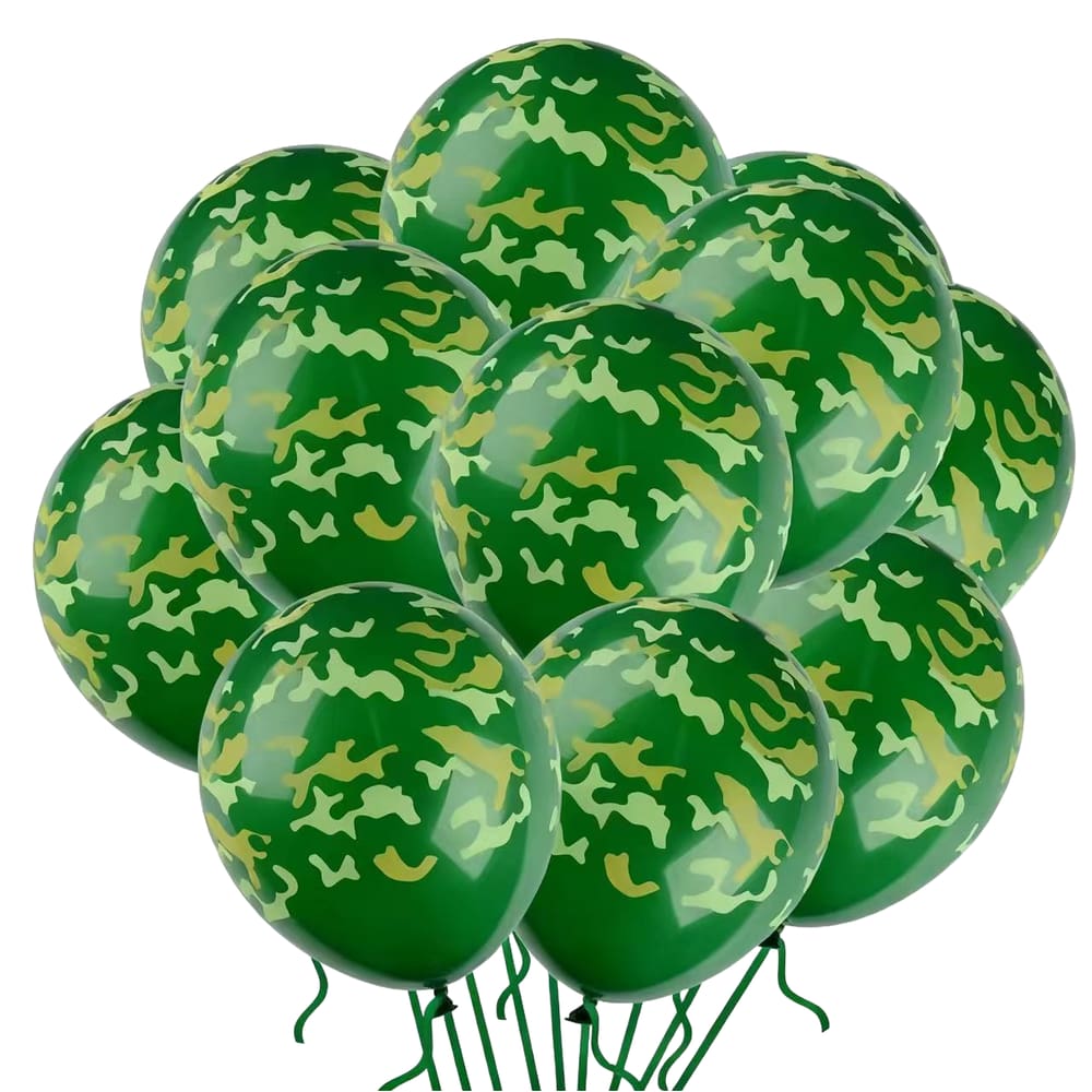 Balões, 100 unidades, camuflagem verde, 30 cm, tema militar do exército