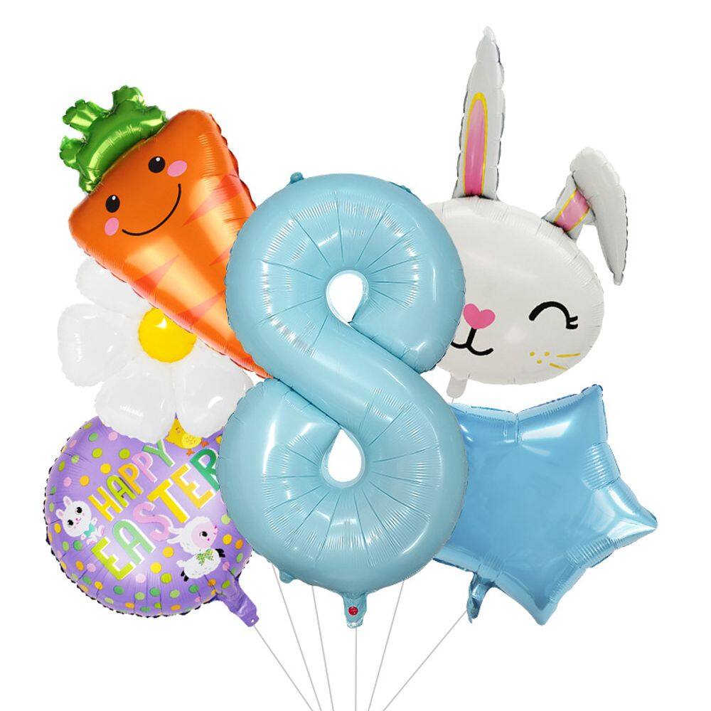 Conjunto de balões Easter Bunny Carrot Foil 32cm com número 8 x6