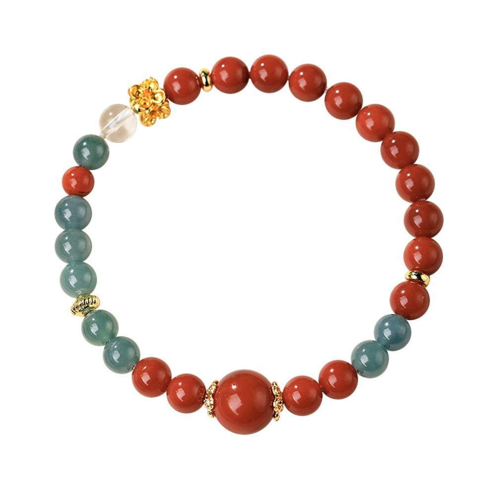 Pulseira Ágata Vermelha do Sul, Jade Azul e Jade Hetian Branco