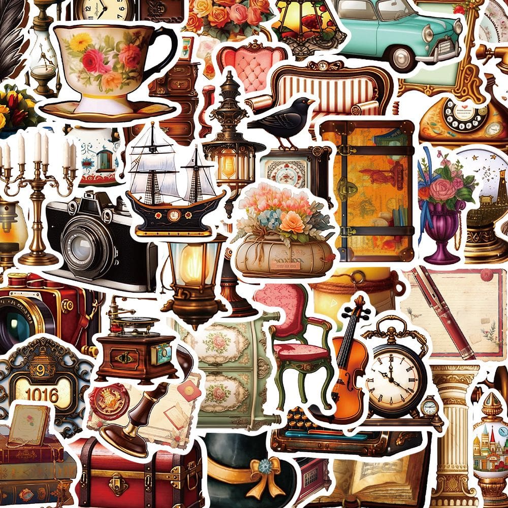 Adesivos vintage para crianças florais, 50 peças, álbum de recortes impermeável