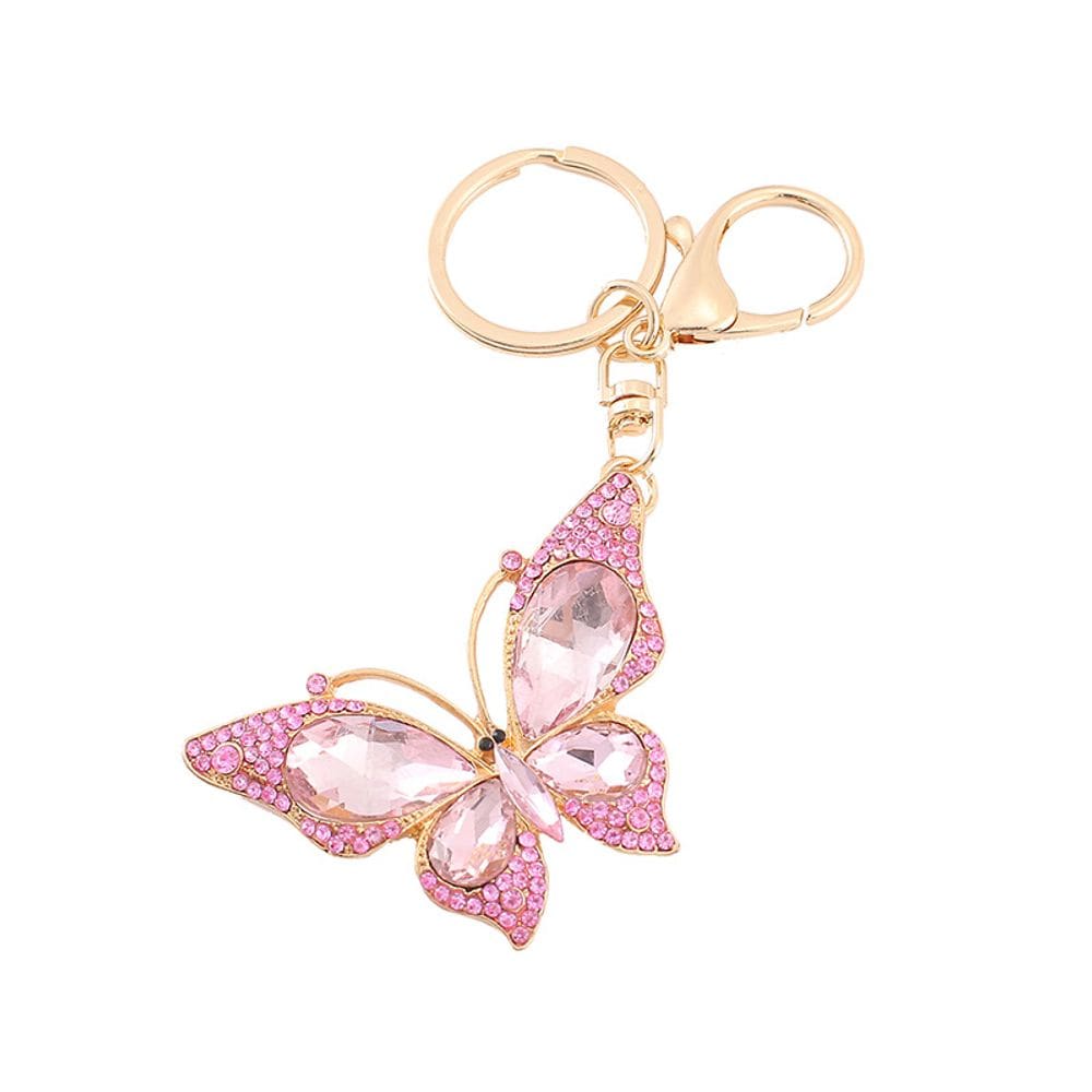 Chaveiro: strass de cristal de borboleta rosa elegante