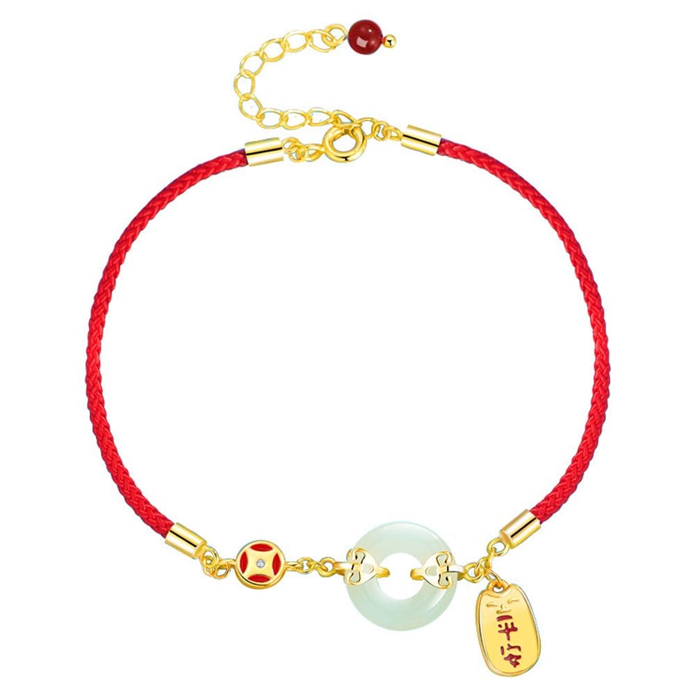 Pulseira de corda vermelha ajustável com jade nefrita para mulheres
