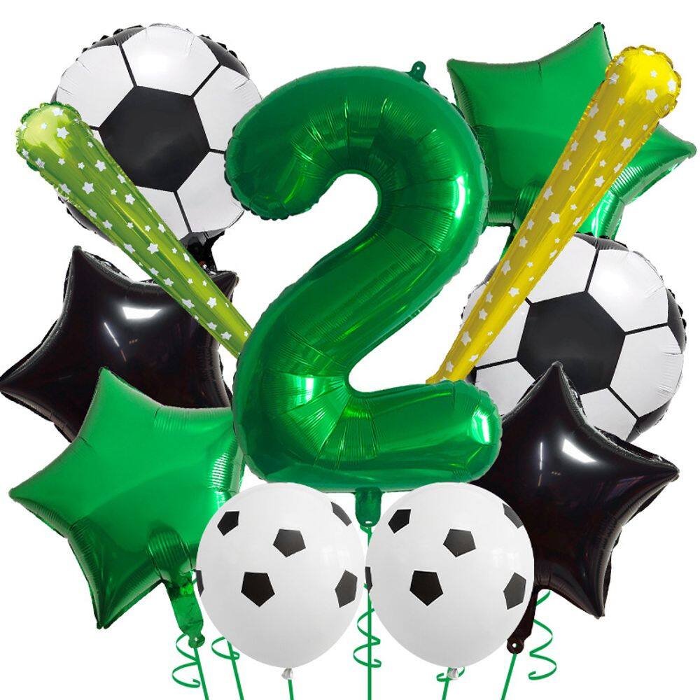 Conjunto de balões de festa com tema de futebol, 2º aniversário, 11 unidades