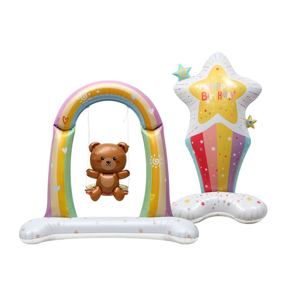 Conjunto de balões metalizados Rainbow Bear Swing Cartoon, 2 unidades