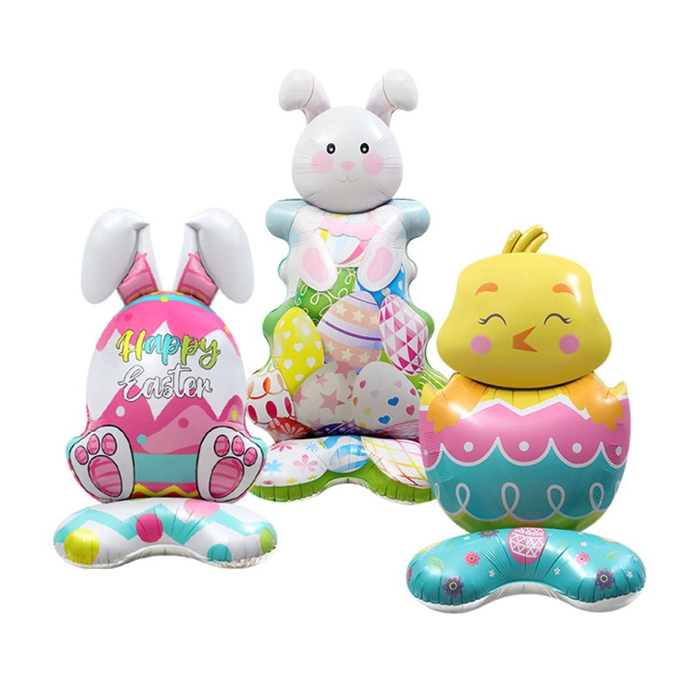 Conjunto de balões de alumínio infláveis com tema de Páscoa 4D Stand-Up (3 unidades)