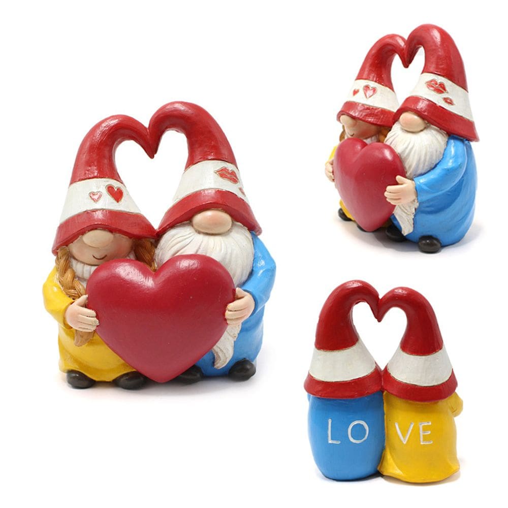 Escultura de gnomo de jardim para casal de resina de dia dos namorados 12,2 cm