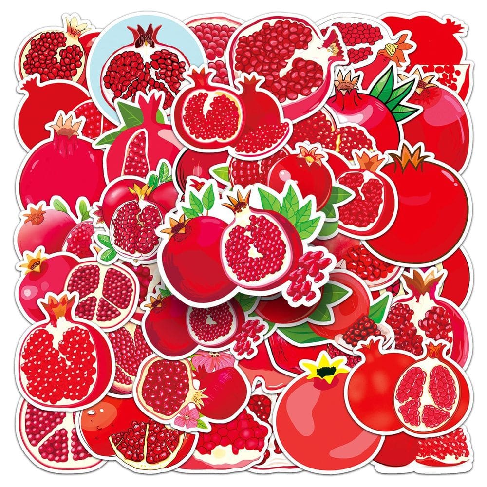 Pacote de adesivos: romã, 50 peças, lindas frutas de desenho animado, impermeáveis