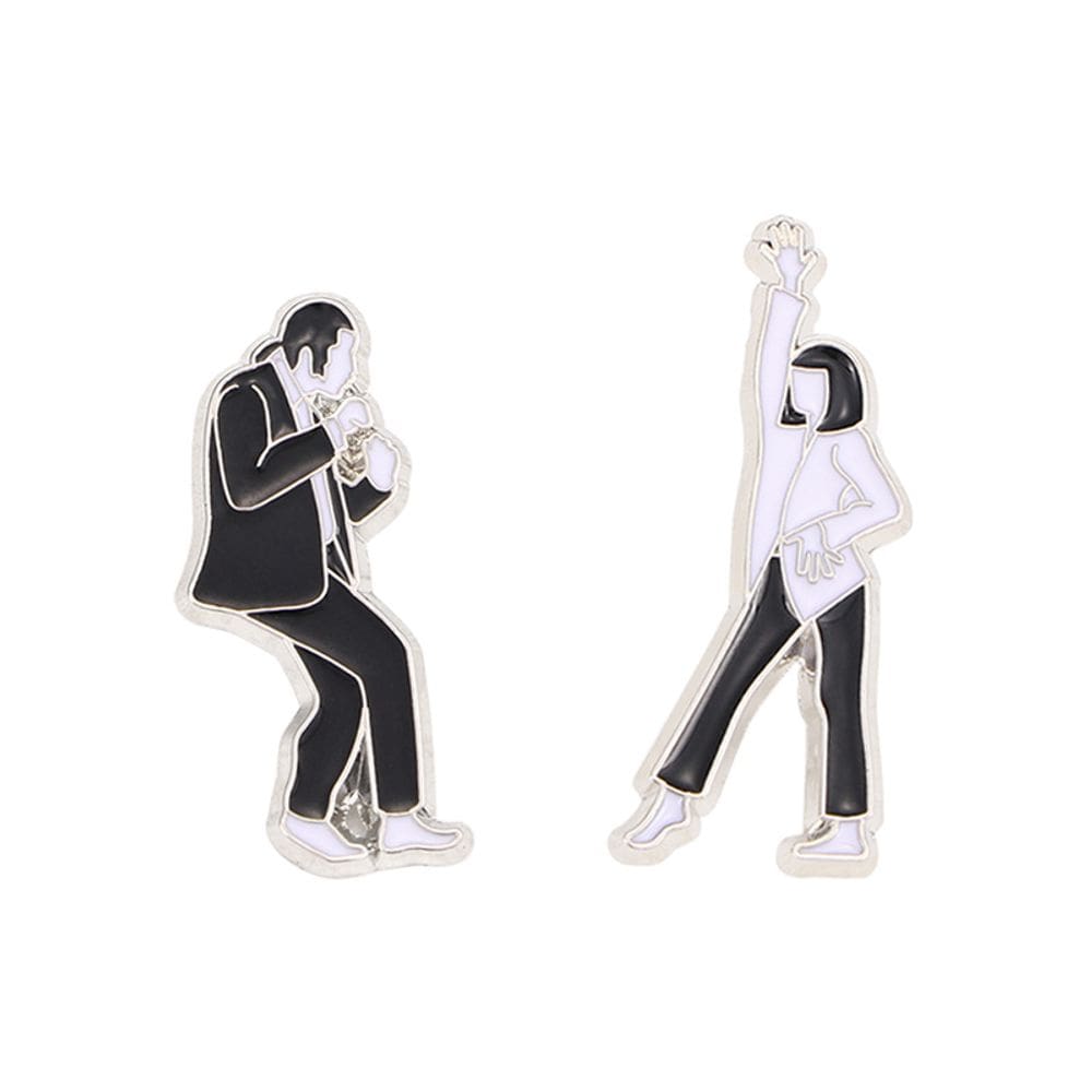 Conjunto de broches, casal dançando, desenho animado em preto e branco