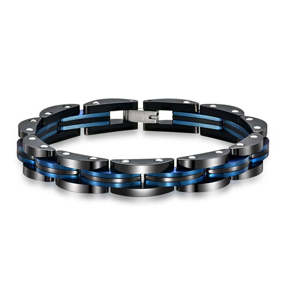 Pulseira de aço inoxidável para homens de dois tons azul e preto