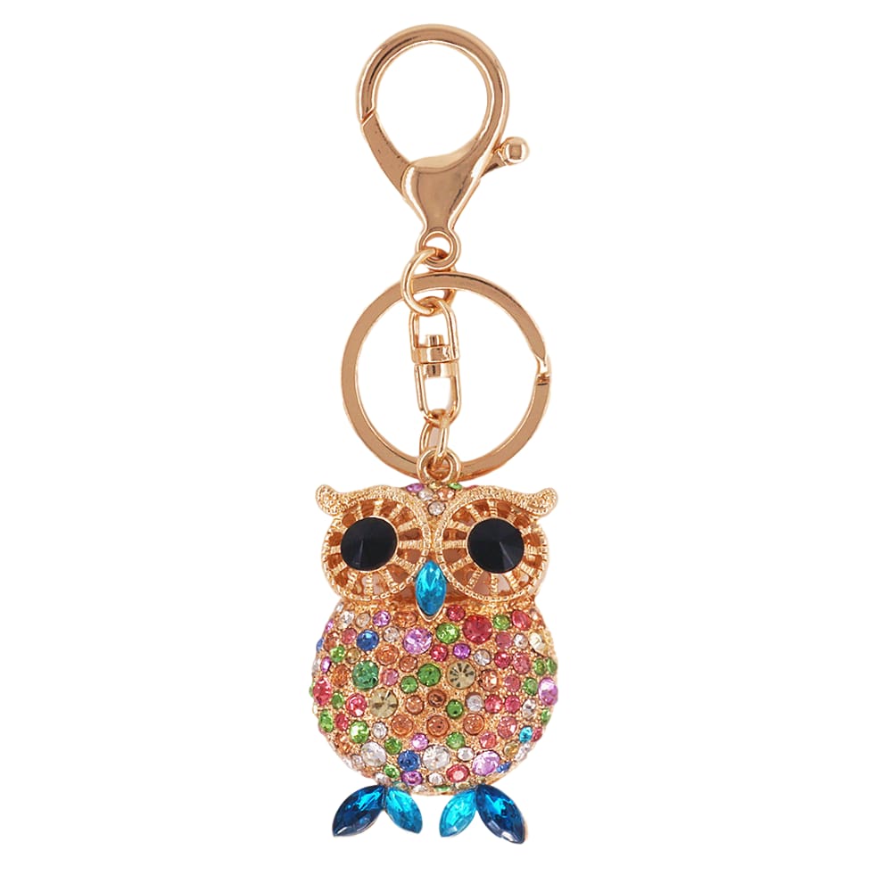 Chaveiro Colorido Crystal Owl para mulheres, Rhinestone Hollow M