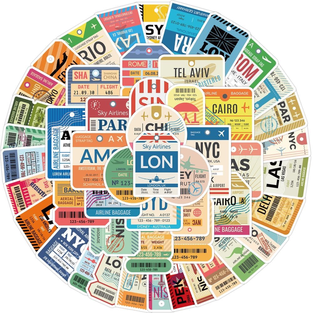 Pacote de adesivos: cartão de embarque, 50 unidades, bilhete de avião retrô, Vin