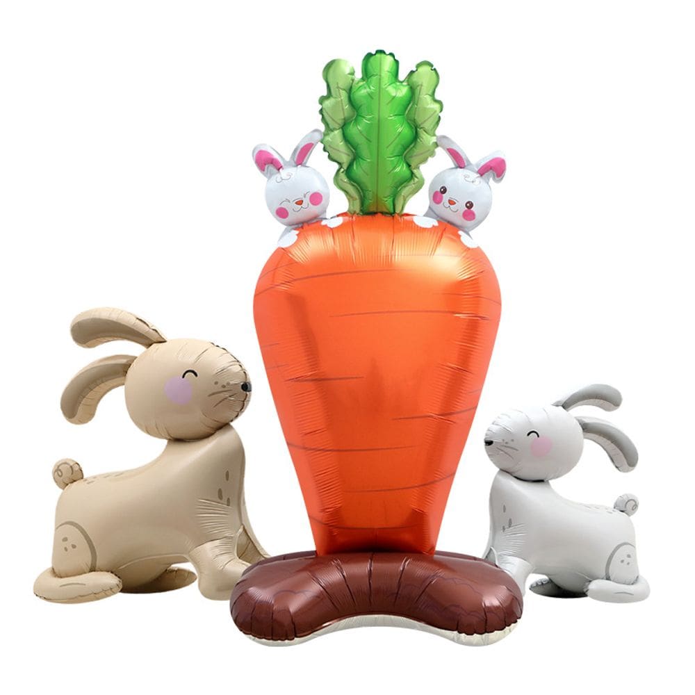 Conjunto de balões metalizados com design de desenho animado de cenoura e coelho, 3 unidades