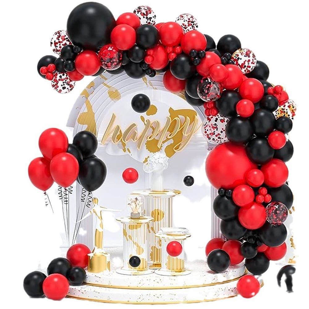 Kit Balloon Arch, vermelho, preto, 119 balões de látex e acessórios