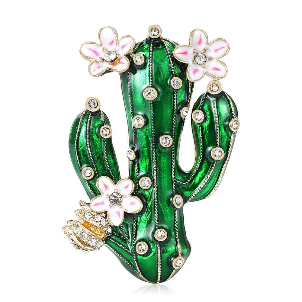 Broche Pin Cactus Flower com strass e liga de esmalte